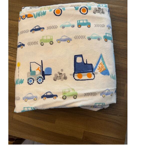 Pottery Barn Kids Flannel Cars Construction Vehicles Size FULL Flat Sheet - Picture 1 of 3